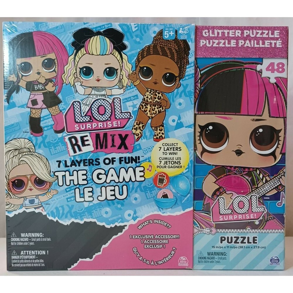 L.O.L. Surprise! Game and 48-Piece Glitter Puzzle 7 Layers of Fun, Kids Ages 5+